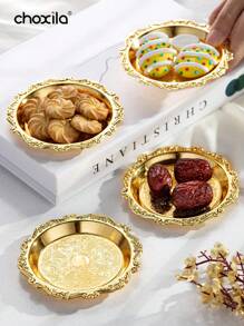 choxila 1pc/6pcs Metal Trays With Rack, Round Coasters With Stand, Decorative Plates With Holder, Cake Fruit Dessert Nut Mini Tray, Desktop Metal Cup Mats, For Bar, Home, Kitchen, Coffee Table Decoration (Gold)