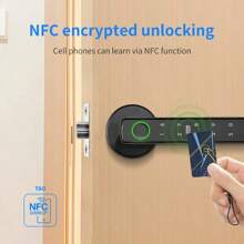 5-In-1 Smart Door Handle Lock With Fingerprint Access, Wireless App Control, Keyboard, 2 IC Cards And Keys - Aluminum Alloy, Battery Powered Smart Home Security, Home Door Lock