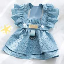 Vestidos de mezclilla para perros pequeños, ropa con anillo de correa, mangas voladoras, ropa de verano para gatos, trajes de Chihuahua azules - azul claro - Ver 3