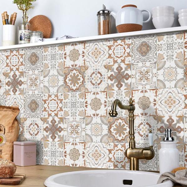 24 Pieces - Nordic Home Tiles, Antique Style, Self-Adhesive Wall Stickers, Suitable For Kitchen, Bathroom, Bedroom, Living Room, Dining Room, Waterproof, Oil-Proof, Moisture-Proof, Decorative Tile Stickers, Home Decoration Wall Renovation Stickers