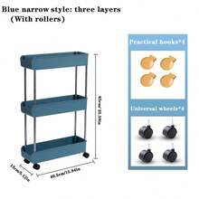 3/4-Tier Kitchen Storage Cart - Space-Saving Narrow Rolling Storage Rack With Hooks, 360° Swivel Wheels, Slim Sliding Shelves, Suitable For Home, Bathroom, Living Room, Office And Apartment Multi-Function Rolling Cart - Multicolor - View 9
