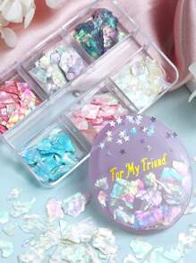 1 boîte de tranches de coquillages de sirène aurore, paillettes et sequins, paillettes irrégulières scintillantes, pour le remplissage de moules en résine époxy, fournitures de fabrication de bijoux DIY