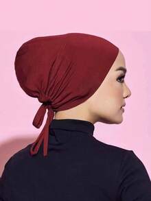 1 件经典纯色透气头巾，适合日常生活，适合周末休闲场合，头带柔软头巾，适合长袍休闲帽下头纱服装 - 酒紅色 - 查看 3