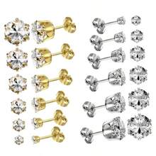 6 Paia Di Orecchini Con Zirconia Cubica Per Donne E Uomini, Orecchini A Perno In Acciaio Inossidabile Ipoallergenici Con CZ Per Cartilagine, 3mm 4mm 5mm 6mm 7mm 8mm