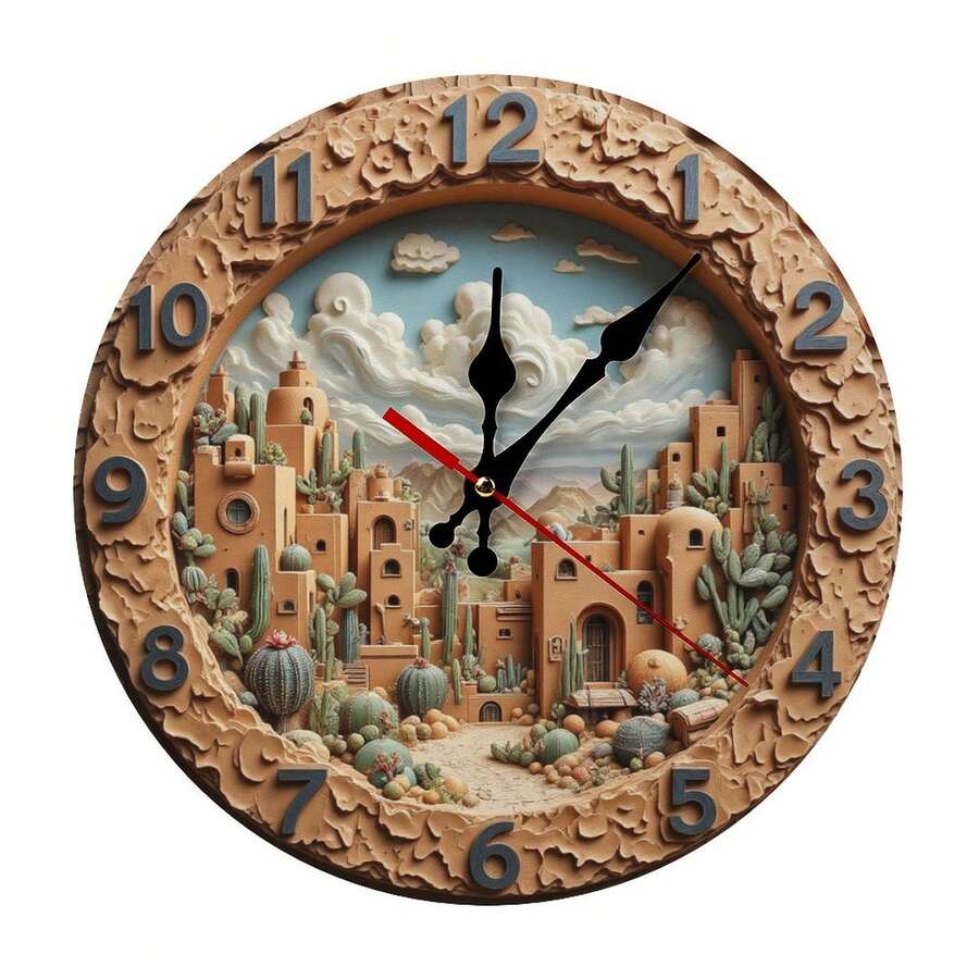 Desert Oasis 10-Inch Wall Clock Artisanal 3D Landscape, Southwestern Style, Silent Non-Ticking, Battery-Operated Perfect For Home, Office, Bedroom Decor Unique Gift Idea, Seller - Multicolor - View 1
