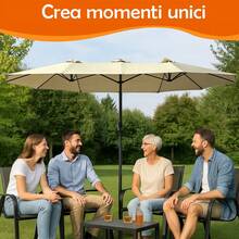 Bakaji Ombrellone Doppio da Patio Rettangolare con Sistema di Apertura e Chiusura Manovella, 3 Tettucci Poliestere Anti UV e Impermeabile, Ideale per Giardino, Esterno, Bistrot, Bar - Beige - Visualizzare 4