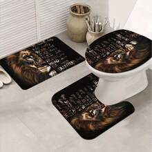 1/3/4 pièces Ensemble de rideaux de douche puissant Lion, ensemble de salle de bain stylé masculin de la faune africaine dorée avec rideaux de douche et tapis, rideaux de douche avec citation motivante, avec ensemble de tapis de bain et 12 crochets, décoration de salle de bain, convient pour la salle de bain et la décoration de la pièce, accessoires de salle de bain idéaux pour cadeau de vacances, décoration de salle de bain pour la rentrée scolaire - Noir - Voir 5