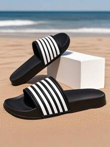 Casual Fashion Slippers, Unisex, Couples, Teenagers, Campus Students, Men/Girl, Indoor Home Slippers, Casual Sandals, Outdoor Beach Slippers, Campus Bathroom Slippers, Swimming Pool Slippers, Sports Sandals, Slip-On, Slippers, Slouchy Slippers, Thick Soft Comfortable Soles, Anti-Slip Outsoles, Black & White Striped, Zebra Patterns, Close To Nature