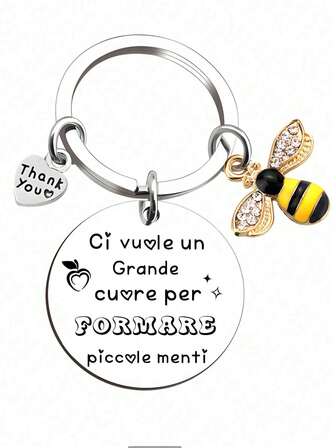 1pc Stainless Steel Italian Engraved Keychain, For Excellent, Loving And Tolerant Teachers, For Thanksgiving, Teacher's Day Car Accessories Bag Charm School Cute Goth Y2k Christmas Gift Ideas Bag Lanyards With Id Holder Car Accessories Bag Charms