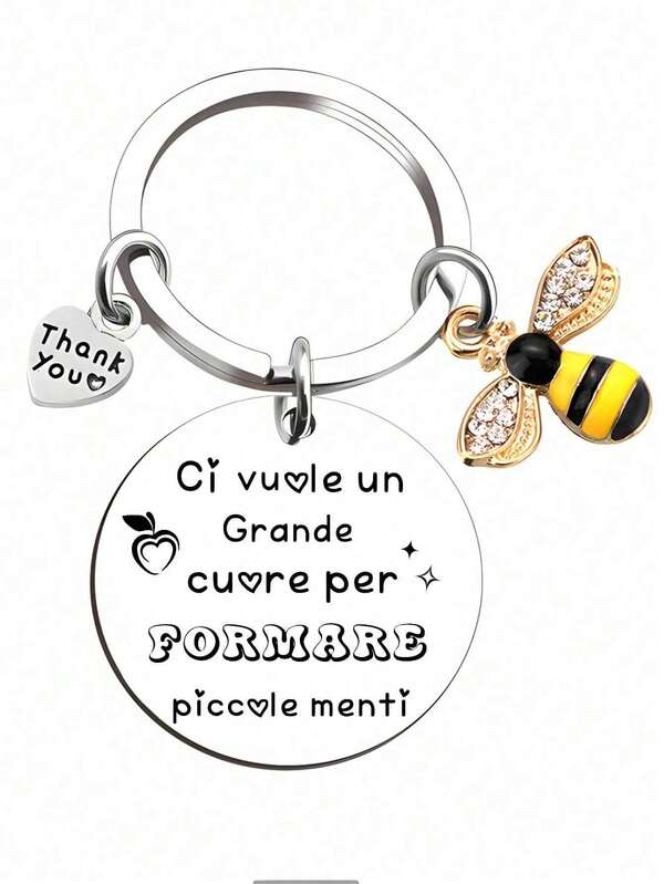 1pc Stainless Steel Italian Engraved Keychain, For Excellent, Loving And Tolerant Teachers, For Thanksgiving, Teacher's Day Car Accessories Bag Charm School Cute Goth Y2k Christmas Gift Ideas Bag Lanyards With Id Holder Car Accessories Bag Charms