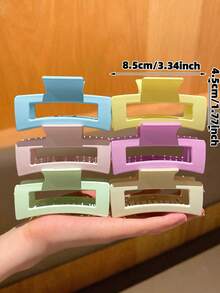 6 件女士彩色糖果色可爱中号方形发夹，适合日常发型，送礼发饰推荐爪夹发夹发夹发夹发夹发夹发夹秋冬度假装女士 - 彩色 - 查看 5