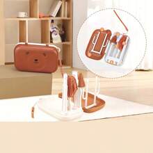 6件套卡通便携式奶瓶清洁套装：奶瓶刷、奶嘴刷、吸管刷、旅行奶瓶、沥水架、储物盒