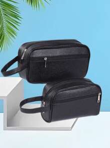 1 pieza, patrón de guijarros, monocromo, bolsa de hombre, negra, de negocios, de PVC, bolsa de aseo, impermeable, bolsa de baño, bolsa de almacenamiento de artículos de viaje Dinero viejo