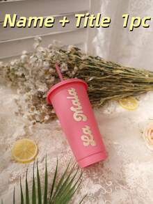 1/5 件，个性化派对冷饮杯，自定义名称和标题，加厚材质，24 盎司大容量，可重复使用，带吸管，适用于婚礼、单身派对、生日派对、户外运动沙滩水瓶以及父亲节礼物、毕业杯、伴娘礼物 - 五彩杯 - 查看 75