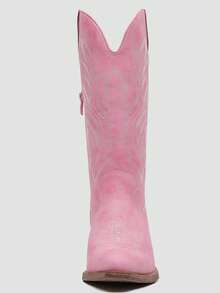 GLOBALWIN Women's Mid Calf Western Cowboy Boots Cowgirl Boots For Women With Floral Embroidery Side Zipper Chunky Heel Fall Boots Halloween Season - 粉色 - 查看 7