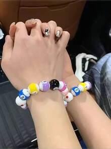 10个随机16毫米双色树脂数字台球带孔，串珠DIY手链，钥匙扣，装饰配件，工艺材料，节日情侣礼物 - 彩色 - 查看 4