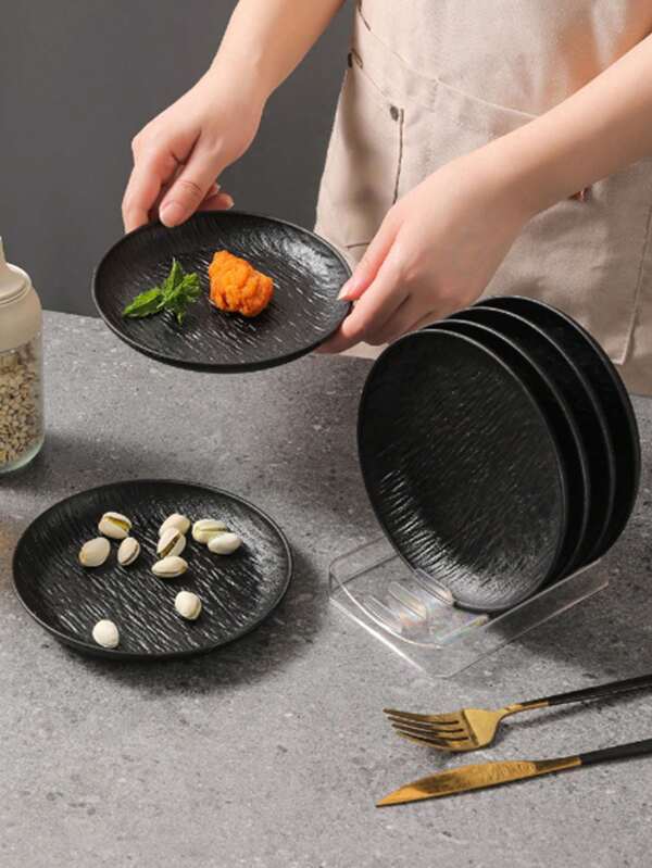 6 paquetes, 20cm, textura escarcha, plato de cena negro, plástico, a prueba de roturas, redondo, plato de servir, plato de postre, plato de fruta, regalo de Navidad, fiesta, al aire libre, vacaciones, hogar, restaurante, barbacoa, para decoraciones navideñas, moderno, de lujo