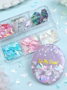 1 boîte de tranches de coquillages de sirène aurore, paillettes et sequins, paillettes irrégulières scintillantes, pour le remplissage de moules en résine époxy, fournitures de fabrication de bijoux DIY