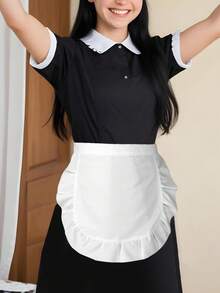 Delantal pequeño con borde con volantes, delantal de cintura sin bolsillo tipo delantal de sirvienta, delantal corto lindo - Multicolor - Ver 13