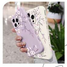 Funda de teléfono de silicona líquida con patrón de flores de cerezo, resistente a golpes y caídas, de moda y elegante