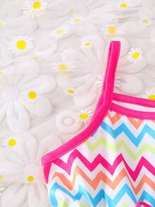 2pcs/Set Girls Boho Tribe Print Sleeveless Jumpsuit, Slightly Stretchy, Regular Fit, With Bow Detail On Adjustable Straps, Suitable For Outdoor/Vacation Romper, Spring/Summer - Multicolor - View 3