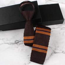 Corbata de punto a rayas con cabeza plana, ajustable, suave y sin nudos, corbata automática con cremallera como accesorio para traje de chico