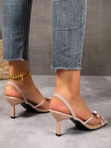 杏色夏季新款露趾高跟凉鞋，网眼透气简约设计女式露跟穆勒鞋