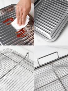 1pc/2pcs 304 Stainless Steel Double-Ear Roasting Net Basket, 13-Inch Stainless Steel Wave Bottom Roasting Pan, Reusable Rectangular Mesh Basket For Frying, Grilling, Kitchen Filter, Outdoor Camping BBQ, Home Oven Baking Tools, Kitchen Accessories
