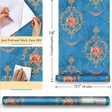 1 Rotolo di carta da parati autoadesiva rimovibile con motivo floreale blu, carta da parati adesiva moderna per decorazione di pareti, piani di lavoro, mobili, camere da letto, disponibile in lunghezze da 1m, 2m, 3m, 5m, 7m, 10m