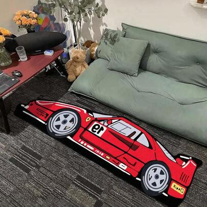 1 件赛车设计地毯，毛绒柔软地毯，适用于客厅、卧室、厨房、节日装饰地毯、床边垫，四季皆宜，非常适合室内使用（手工制作的不对称形状可能有 1-5 厘米的偏差，建议购买稍大一点）