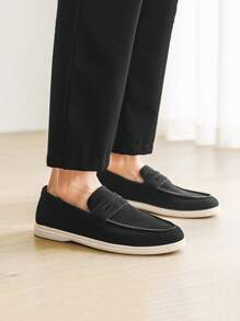 Men's Loafers, Summer New Non-Slip Wear-Resistant Flat Lightweight & Comfortable Slip-On Shoes, Outdoor Casual Driving Shoes Big Size Breathable Moccasins Fashionable Luxury Anti-Odor Canvas Sneakers Contrast Color Woven Sole Slouchy Shoes, All Seasons