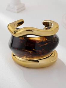 3 件树脂粗袖口手镯套装，超大夸张堆叠亚克力手镯套装，适合日常佩戴，女士基本款设计珠宝