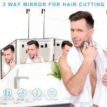 3 Way Mirror For Self Hair Cutting,360 Haircuts Mirror Men For Barber Use Tools,To See Back Of Head,Tri Fold Mirror With Portable Height Adjustable Telescoping Hooks Gifts Birthday Graduation Back To School