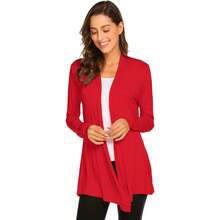 Newchoice Womens Casual Lightweight Long Sleeve Cardigan Soft Drape Open Front Fall Dusters (S-3XL) - Red - View 3