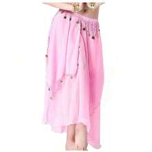 女士舞蹈裙肚皮舞长裙摆层叠裙派对节日服装带硬币开衩裙肚皮舞表演比赛服装