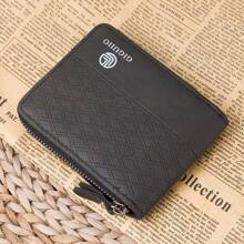Men's Short Wallet, Fashion Plaid Embossed Soft Wallet, Horizontal Zipper Wallet, Coin Pouch, Large Capacity Multi-Card Slot, Can Hold Large Bills, Zipper Coin Pocket, Credit Card, Bank Card, ID, Photo Slot, Business Casual Style, Perfect Birthday Gift For Men Or Partner, Suitable For Fashion, Retro Style, Graduation Gift
