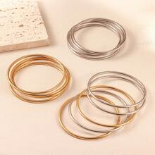 1 pieza Pulsera clásica y popular de acero de titanio sólido con superficie lisa chapada en oro de 18K, pulsera para mujer que no se desvanece
