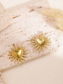 3pcs Titanium Steel Vacuum Electroplated Vintage Heart And Sun Shaped Pendant, Suitable For Handmade DIY Pendants, Earrings, Bracelets, And Jewelry Accessories - Multicolor - View 4