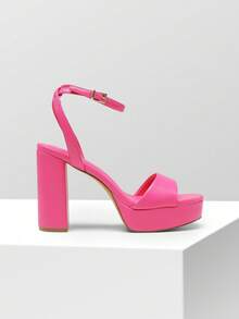 Women High Heel Sandals With Ankle Strap, Open Toe Chunky Heel Platform Sandals, For Prom, Party, Wedding - Pink - View 6