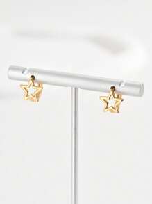 1 Pair Bohemian Style Gold Hollow Star Hoop Earrings, Fashionable For Travel Photography