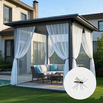 1pc Black/White Fashionable Mosquito-Proof Outdoor Gazebo Transparent Thin Curtain - Creating A Comfortable Bug-Free Patio Space, Outdoor Transparent Decorative Breathable Thin Curtain, Thin Mesh Curtain For Mosquito & Insect Protection, With Rod Pocket For Easy Installation, Suitable For Patio, Entrance, Garage, Backyard, Porch, Gazebo, Awning Curtains Home Decor Room Decor