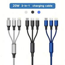Nylon Braided 3-In-1 USB A To Type-C/Micro USB/Lightning Cable, Multi-Functional Fast Charging Data Sync Cord Compatible With IPhone////IPad Etc. Compatible With IPhone, Android, Camera, MP3 Universal Adapter, Charger