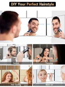 3 Way Mirror For Self Hair Cutting,360 Haircuts Mirror Men For Barber Use Tools,To See Back Of Head,Tri Fold Mirror With Portable Height Adjustable Telescoping Hooks Gifts Birthday Graduation Back To School