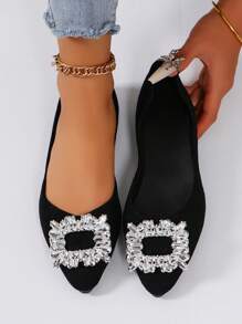 Kleine Größe halbe Größe Daunen, Mädchen Quadrat Schnalle Spitzer Zehenbereich Niedriger Absatz Ballerinas - Leichtgewichtig & Bequem, Für alle Jahreszeiten geeignet, Vielseitig, Elegant & Charmant, Anmutig - Funkelnde Strass Blendend, Klassisch & Zeitlos