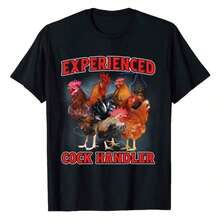 Experienced  Handler Funny Offensive Bootleg T-Shirt - Unhinged Shirt, Funny 90s Graphic Tee, Sarcastic T-Shirt Gift, Chicken Meme Tee - 黑色 - 查看 1