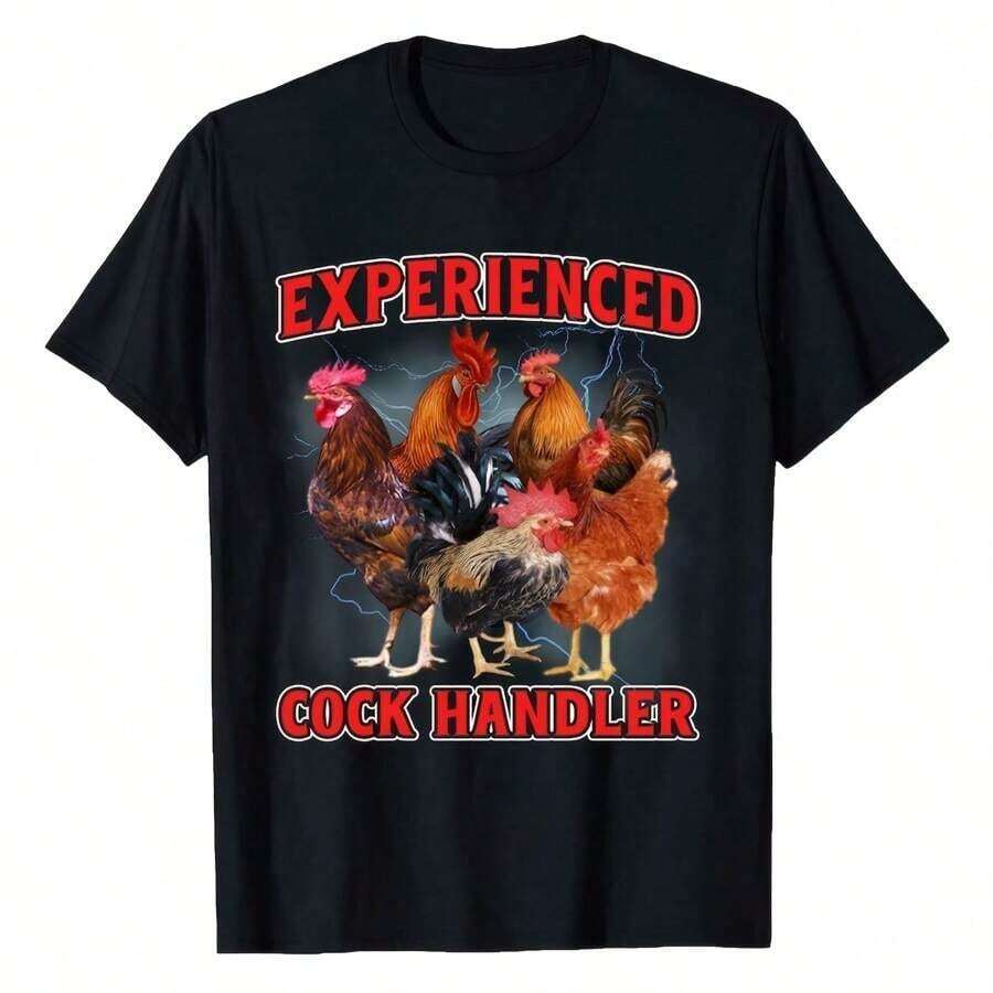 Experienced  Handler Funny Offensive Bootleg T-Shirt - Unhinged Shirt, Funny 90s Graphic Tee, Sarcastic T-Shirt Gift, Chicken Meme Tee - 黑色 - 查看 1