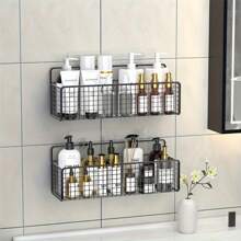 Metal Wall Mount Grid Storage Basket - No Drilling Required, Suitable For Bathroom, Kitchen And Office Organization, Home Organizer Baskets, Boxes And Containers, Toilet Shelf, Wall Mounted Bathroom Kitchen Storage Rack