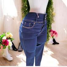 Pantalon Mezclilla Strech con 3 botones  corte colombiano entubado MOD. RUBI - Azul - Ver 2