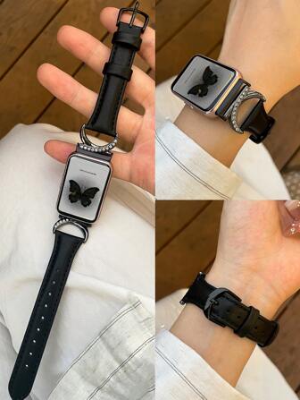 Galaxy Leather Band Compatible Galaxy Fit3 S-M-R390 - Women's Ultra Thin Soft Leather Watch Band - C-Shaped Diamond Buckle Design - Fashion Business Casual Bracelet - Hypoallergenic Sweatproof - All Seasons Comfortable Band Replacement Accessories