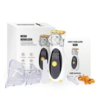 成人和儿童便携式雾化器，用于解决呼吸问题的手持式网格雾化器，适合旅行和家庭使用，小巧易用的雾化器加湿器